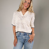 Denman Crochet Polo Sweater