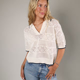 Denman Crochet Polo Sweater