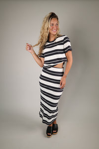 Gail Striped Jersey Midi Skirt