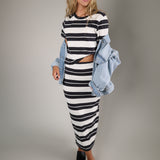 Gail Striped Jersey Midi Skirt