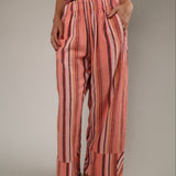 Women's lightweight striped pants featuring wide-leg silhouette, elastic waist, breathable linen blend fabric, beach vacation and resort wear style