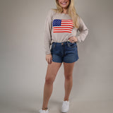 Casual patriotic sweater by Z Supply with a classic crew neckline, oversized silhouette, and textured American flag detail.