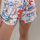 Z Supply getaway shorts with a vibrant island-inspired pattern, soft breathable fabric, and comfortable elastic waistband.