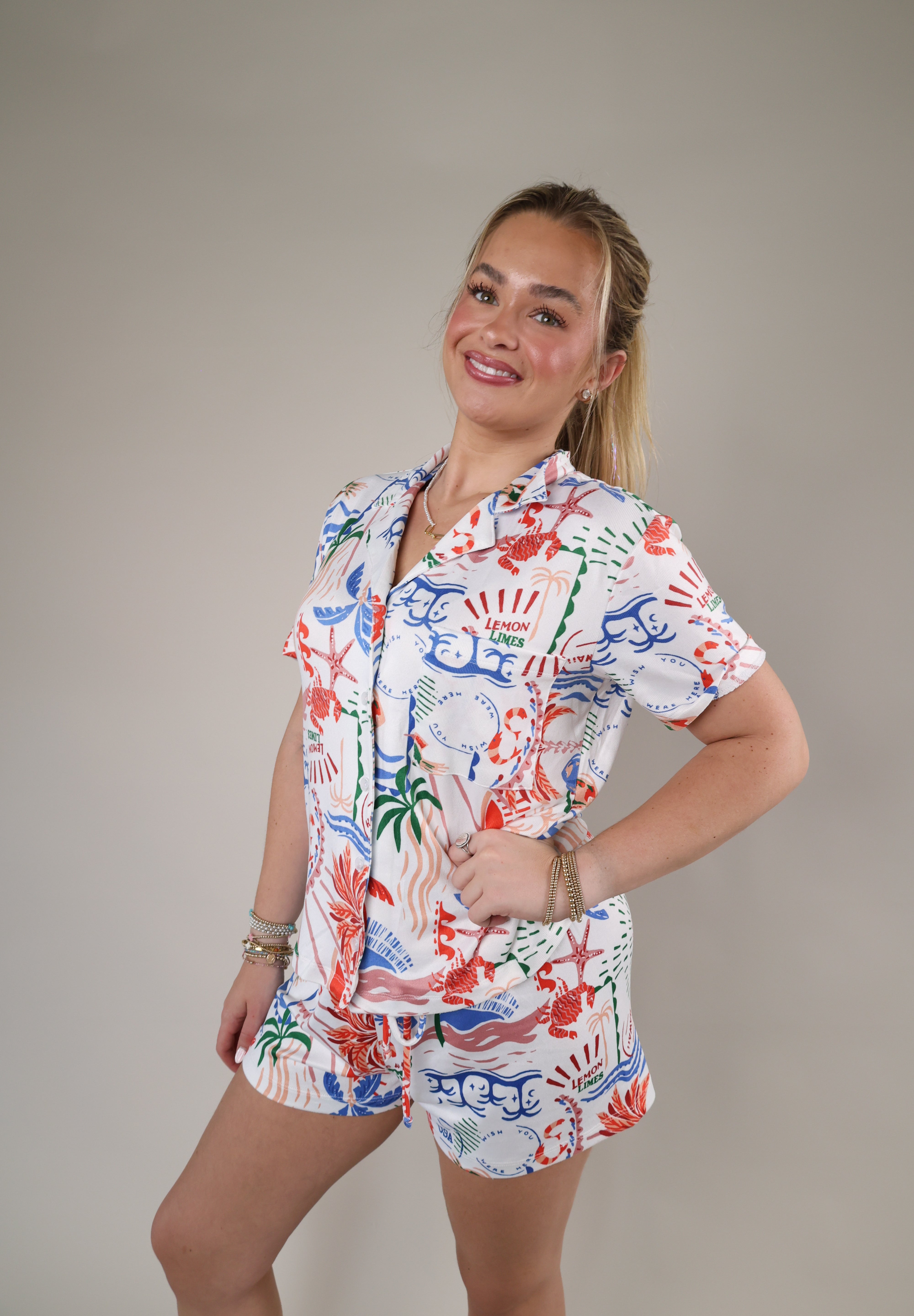 Lightweight pajama top by Z Supply with tropical graphics, short sleeves, and a breezy relaxed fit perfect for lounging.