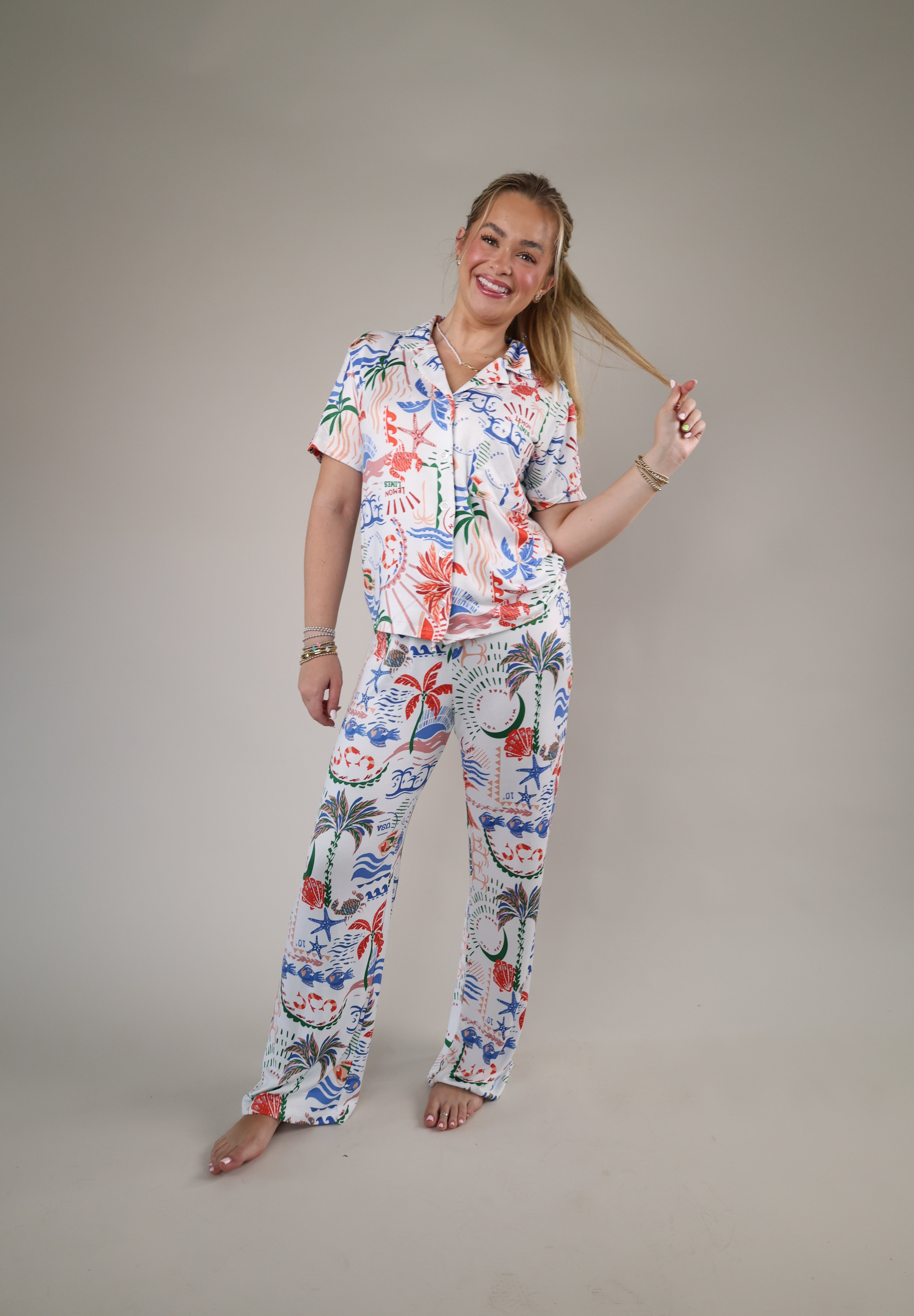 Lightweight lounge pants by Z Supply with a playful beach-themed pattern, soft fabric, and comfortable relaxed silhouette.