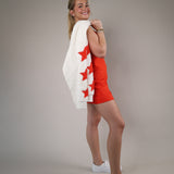 Bright red athletic-inspired dress with a fitted shape, soft stretch fabric, and simple minimalist style.