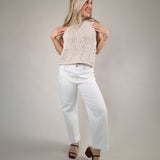 Lightweight cotton-blend Opal Tank in soft Tea color styled with denim and linen for summer