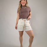 Free People Moxie Shorts in white featuring a relaxed slouchy fit and oversized utility pockets