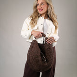 Lightweight woven Camden Hobo purse with crescent silhouette perfect for beach days and summer nights