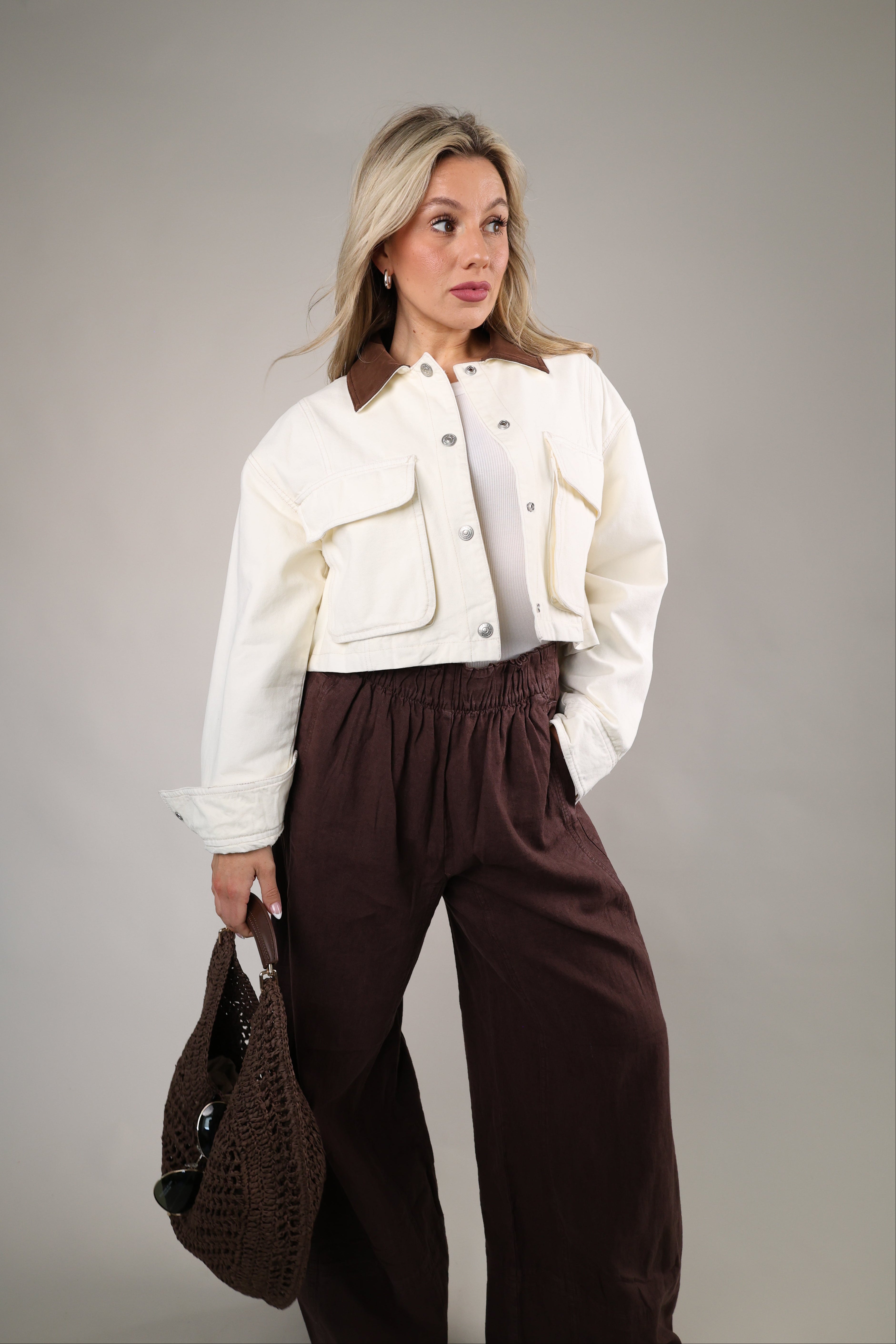 Martha Workwear Jacket featuring a cropped silhouette and contrast collar for an elevated everyday look