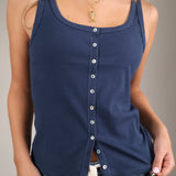 Soft rib knit scallop trim tank top perfect for layering or wearing solo during warm summer days