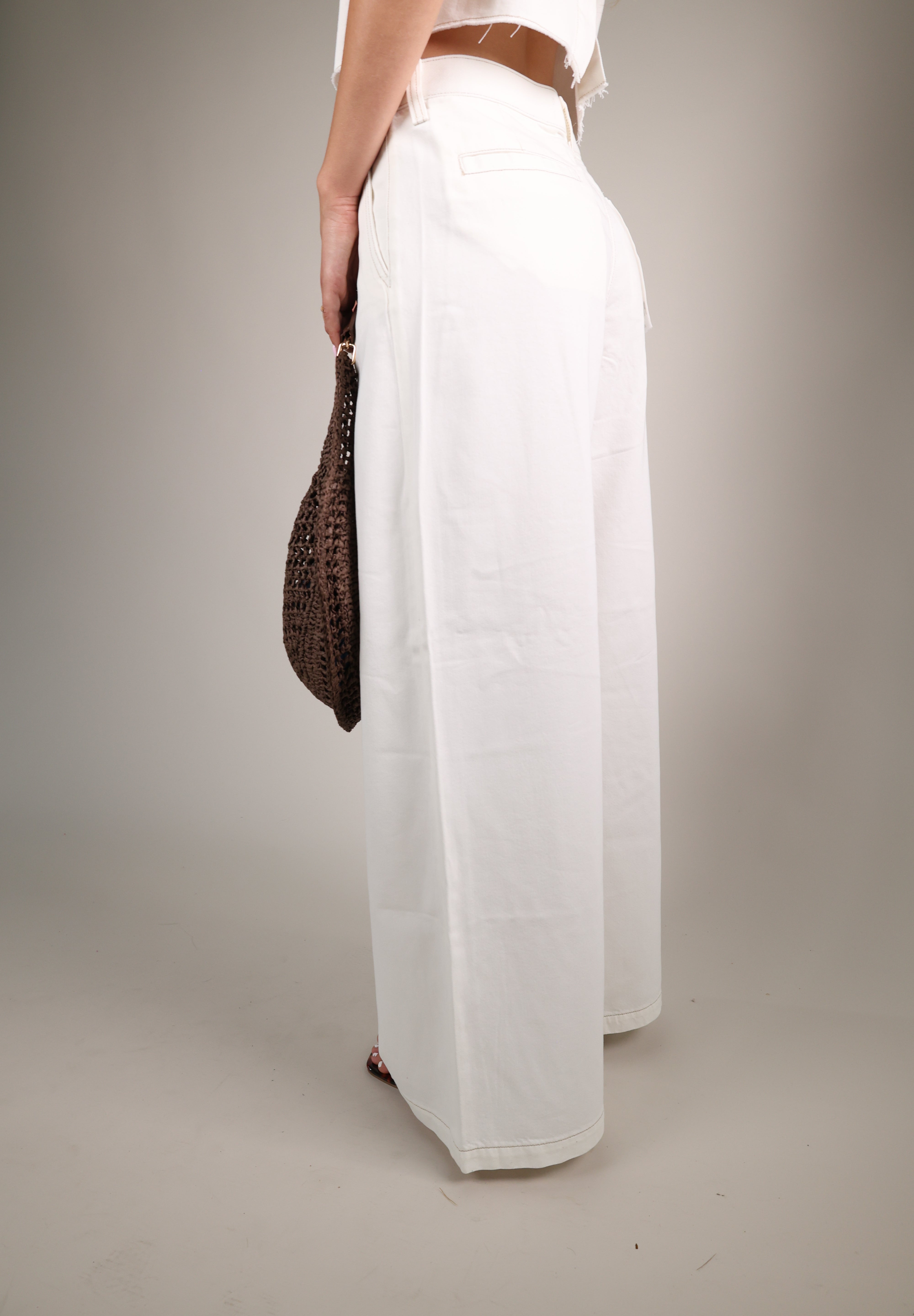 Pistola Delphine wide leg pants in crisp off white featuring relaxed tailoring and versatile summer styling with tanks or knits