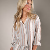 Shear Boutique Perfect Striped Button Up styled open over a tank or paired with denim and linen shorts for an elevated everyday look