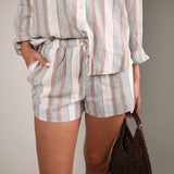 Shear Boutique Perfect Striped Short styled with the matching button-up shirt, tanks, or swimwear for an easy coastal summer outfit