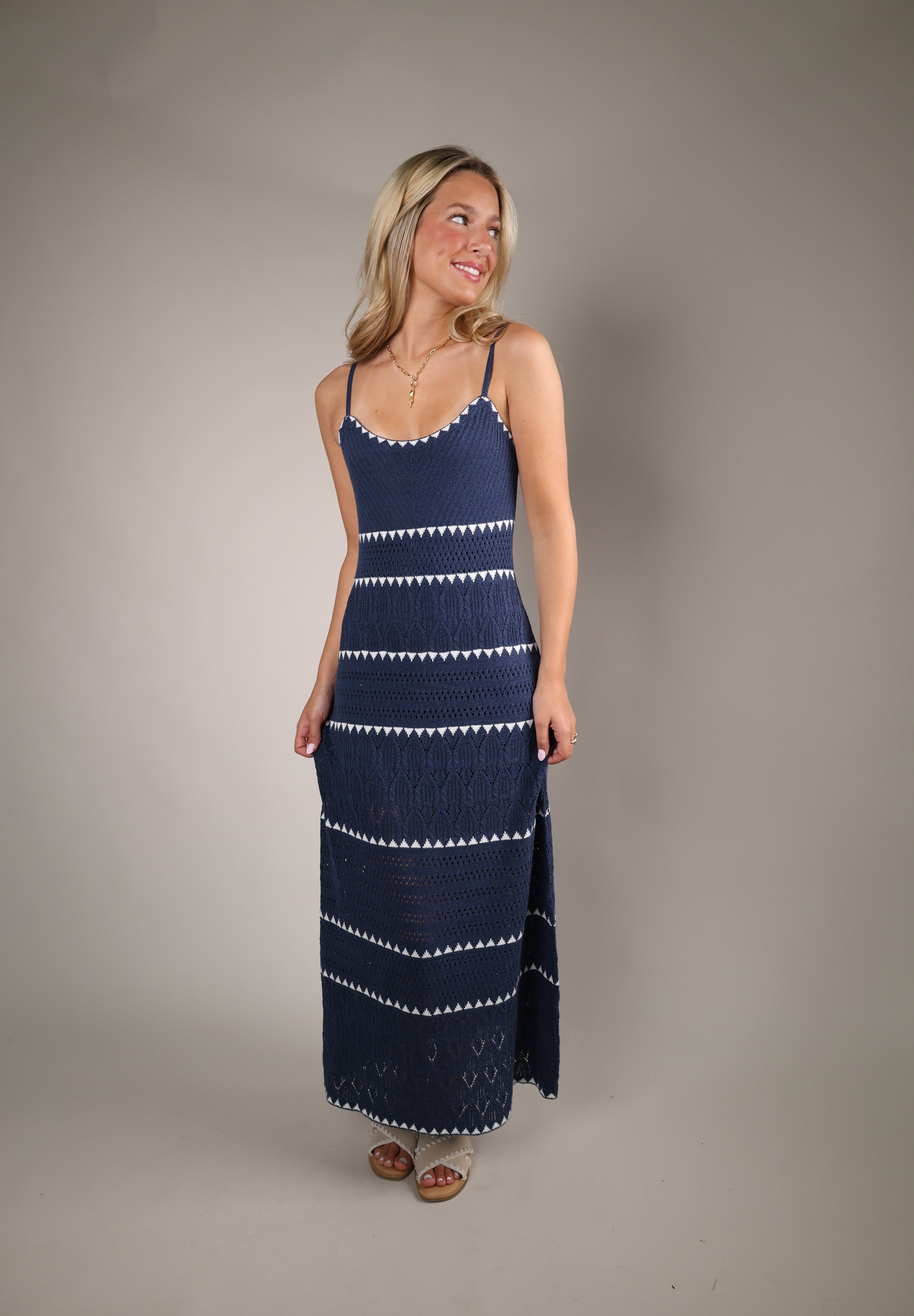 Coastal inspired striped maxi dress from Shear Boutique featuring a breezy relaxed fit and effortless warm weather styling