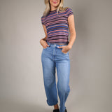 Casual striped knit tee from Shear Boutique with lightweight fabric and coastal summer style paired perfectly with linen pants