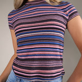 Relaxed fit striped sweater tee from Shear Boutique with soft coastal inspired blue stripes and an effortless summer vibe