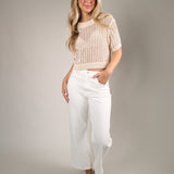 Soft cream cropped sweater with relaxed elbow length sleeves and effortless everyday styling from Shear Boutique