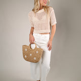 Cropped cream sweater with soft lightweight fabric and relaxed sleeves perfect for layering over summer dresses