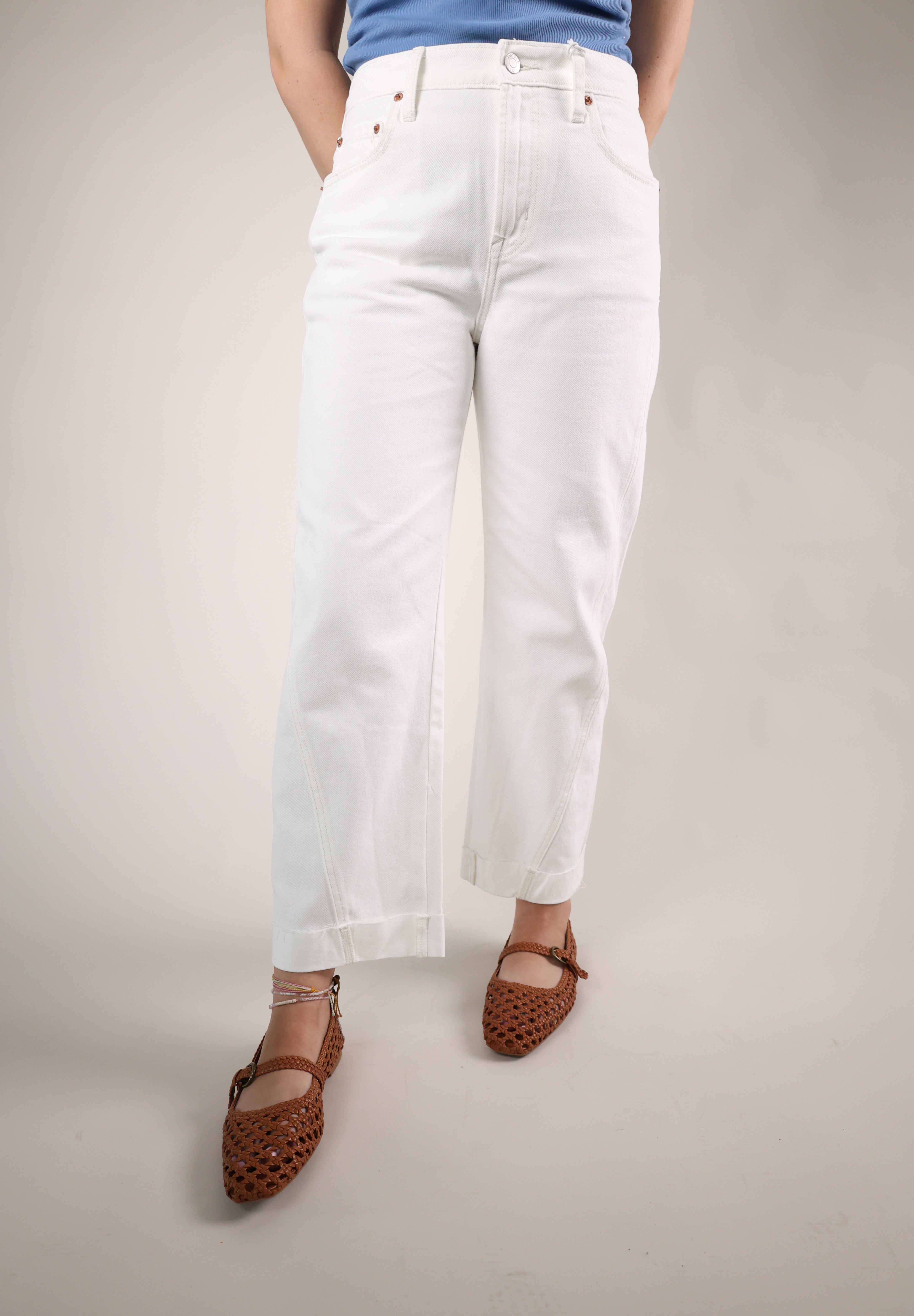 Kacey cuffed boyfriend jeans white relaxed fit mid rise denim cuffed hem