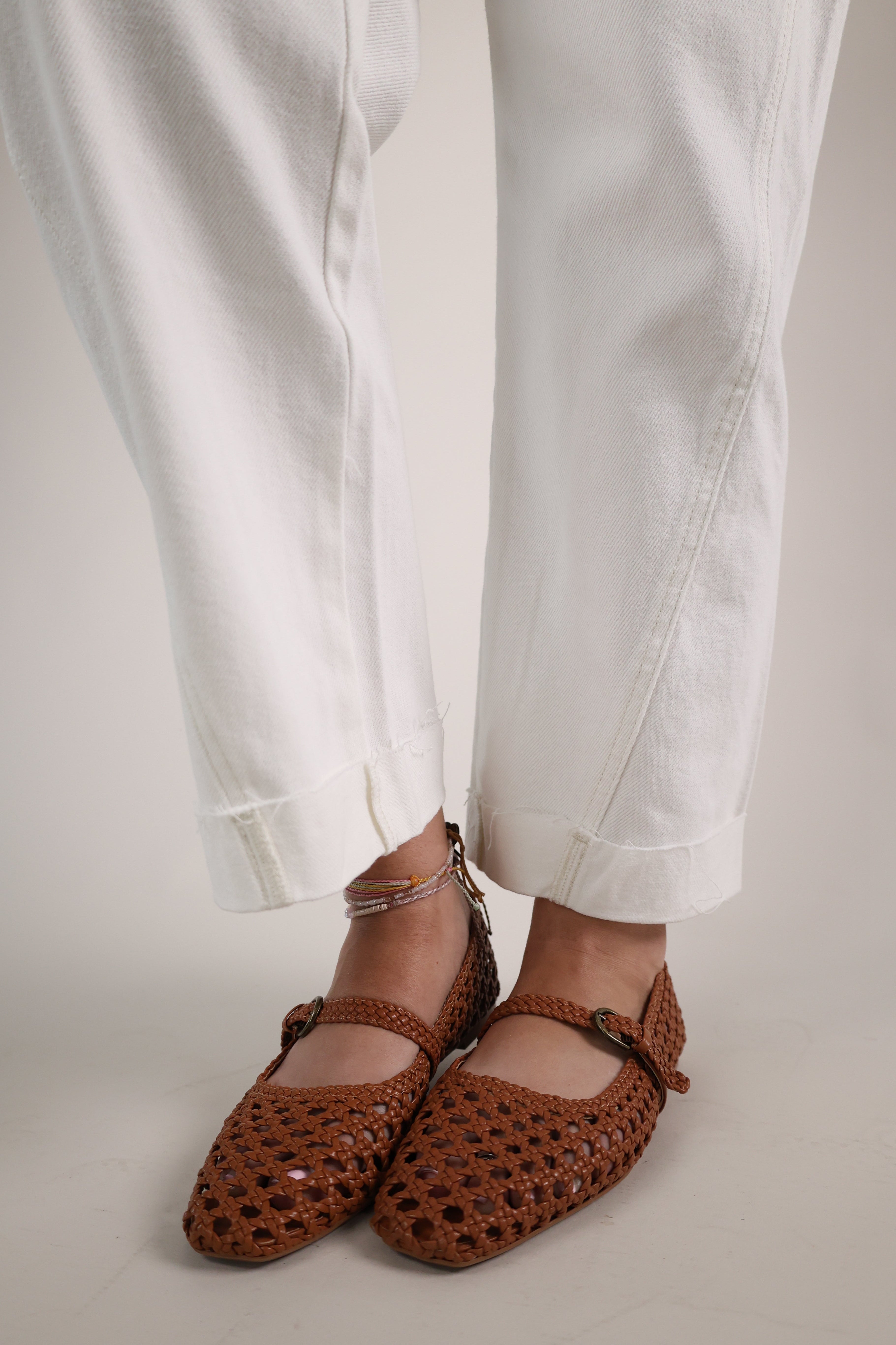Kacey white denim jeans mid rise relaxed fit cuffed hem boyfriend style