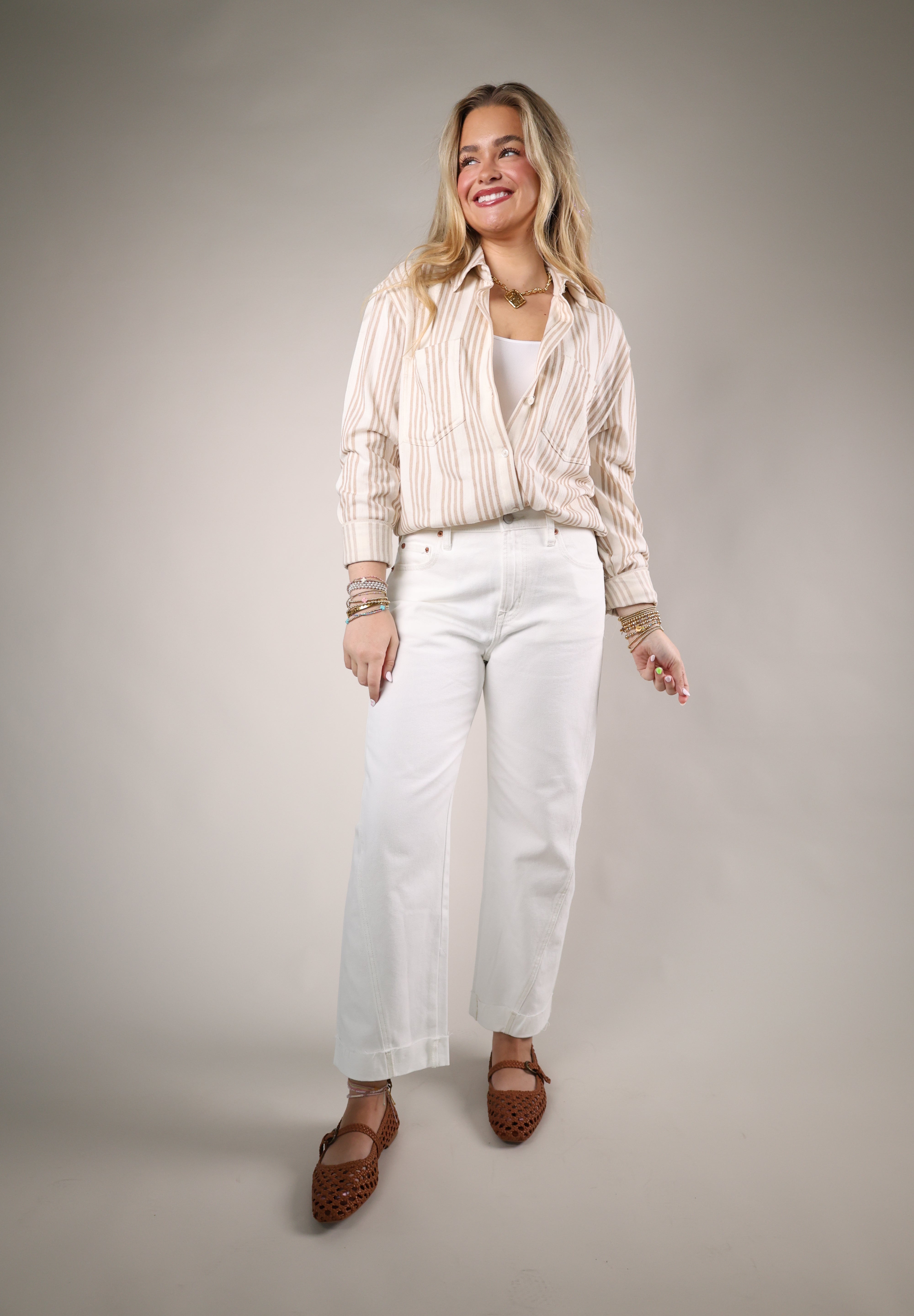 Striped button down shirt white oversized lightweight woven beach cover up style
