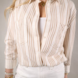 Reese striped button up shirt white oversized lightweight woven top women