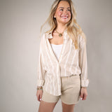 White striped oversized button up shirt lightweight woven layering top