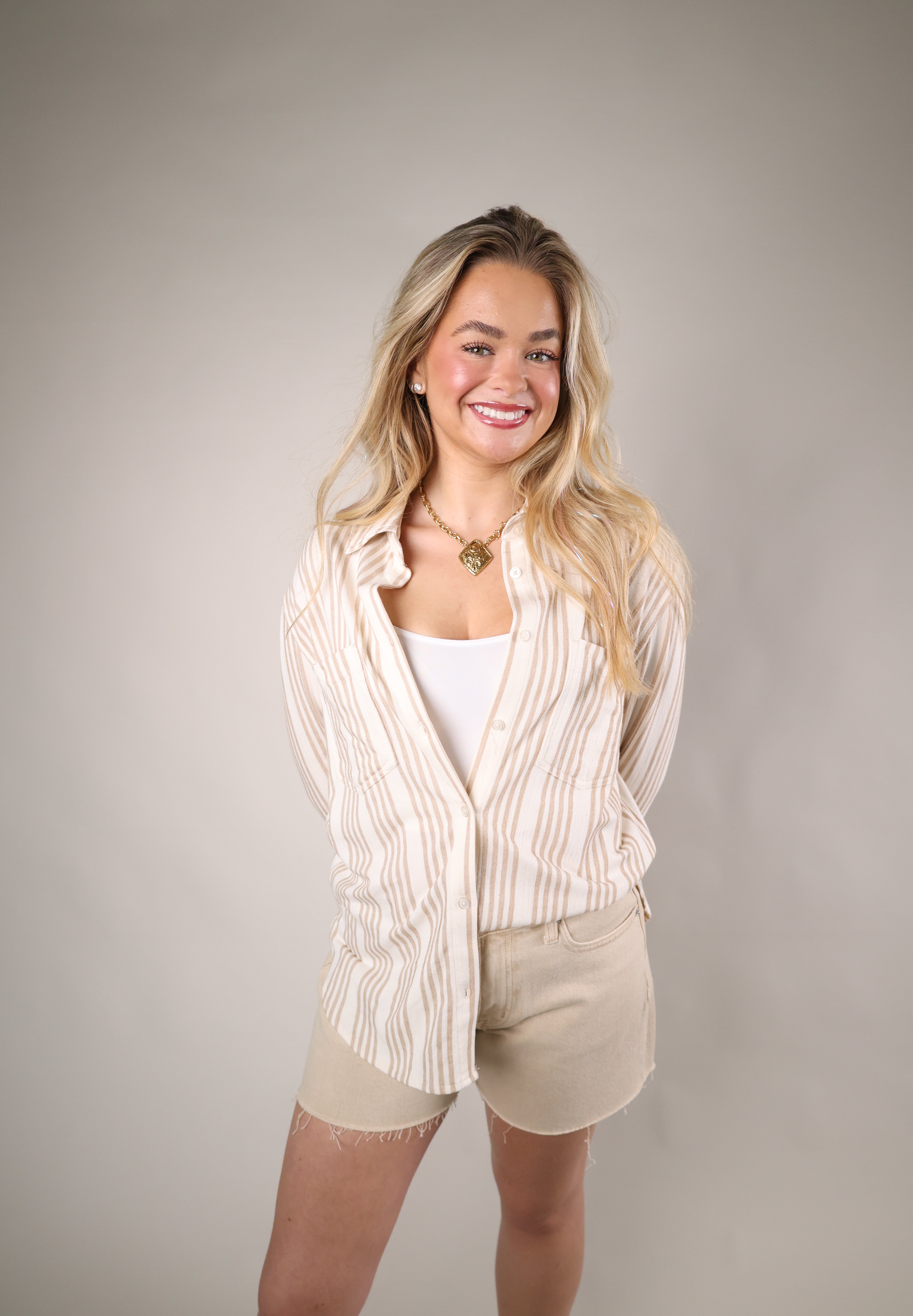 Reese white striped shirt oversized button up relaxed fit casual top
