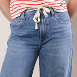Low rise wide leg jeans drawstring waist palazzo denim relaxed style