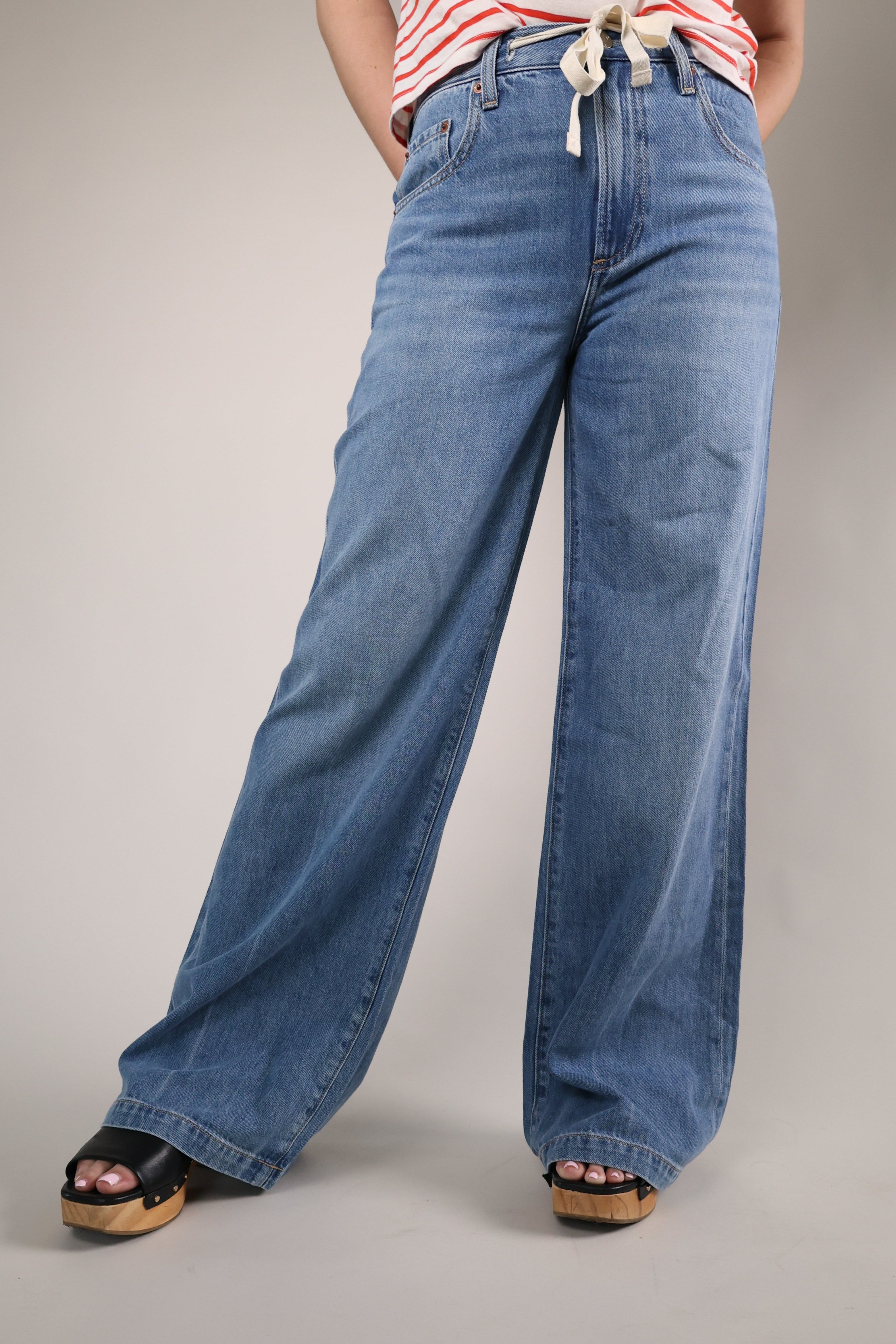 Jadyn draw cord palazzo jeans wide leg low rise denim relaxed fit