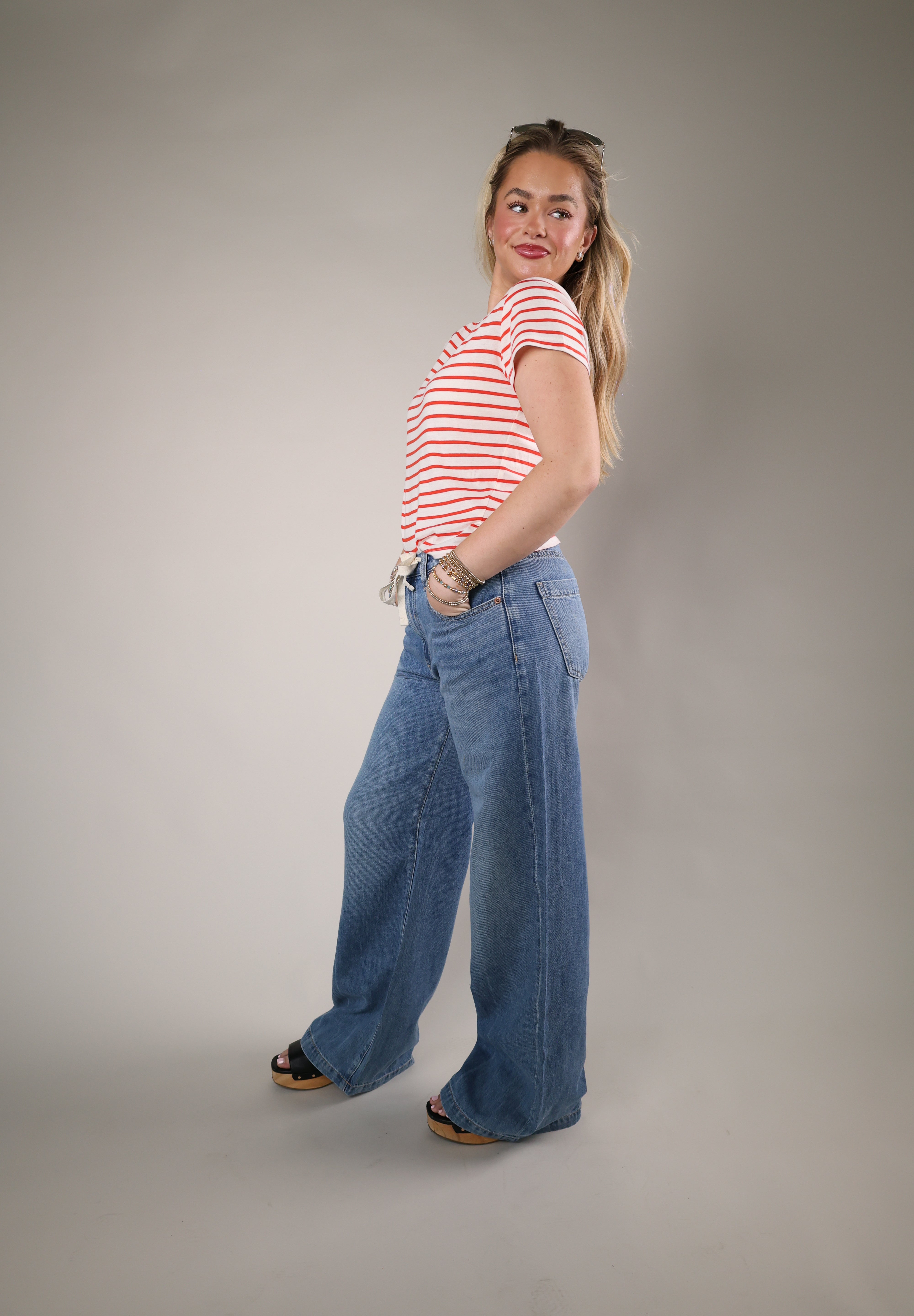 Wide leg denim palazzo pants low rise drawstring waist relaxed fit jeans