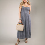 Black and white striped maxi dress breezy linen blend adjustable straps