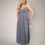 Romy striped maxi dress black vertical stripe smocked bodice linen blend