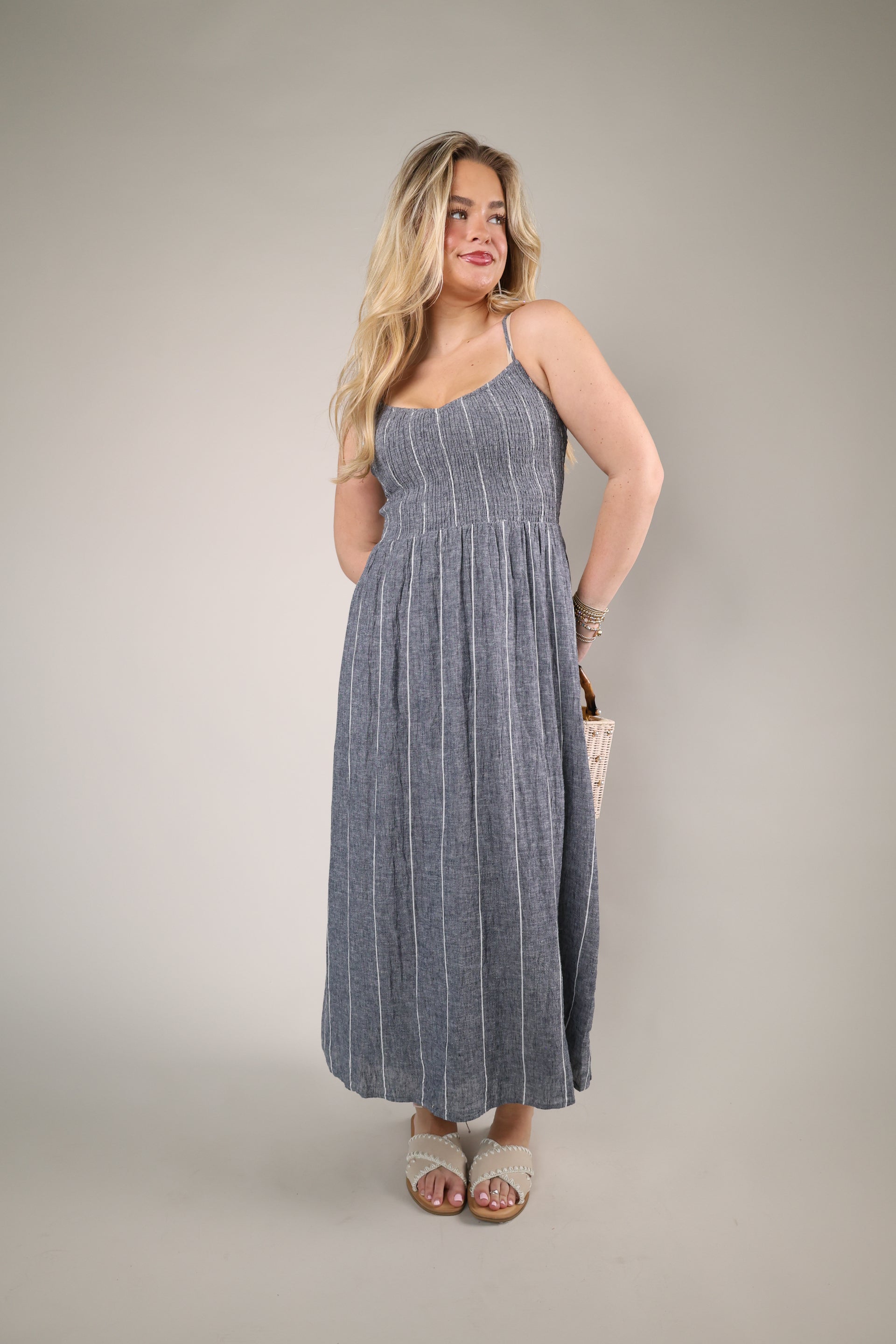 grey striped maxi dress Elara Striped Maxi Dress main image 0