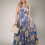 Malene floral maxi dress blue flowy tiered skirt elastic waist summer dress