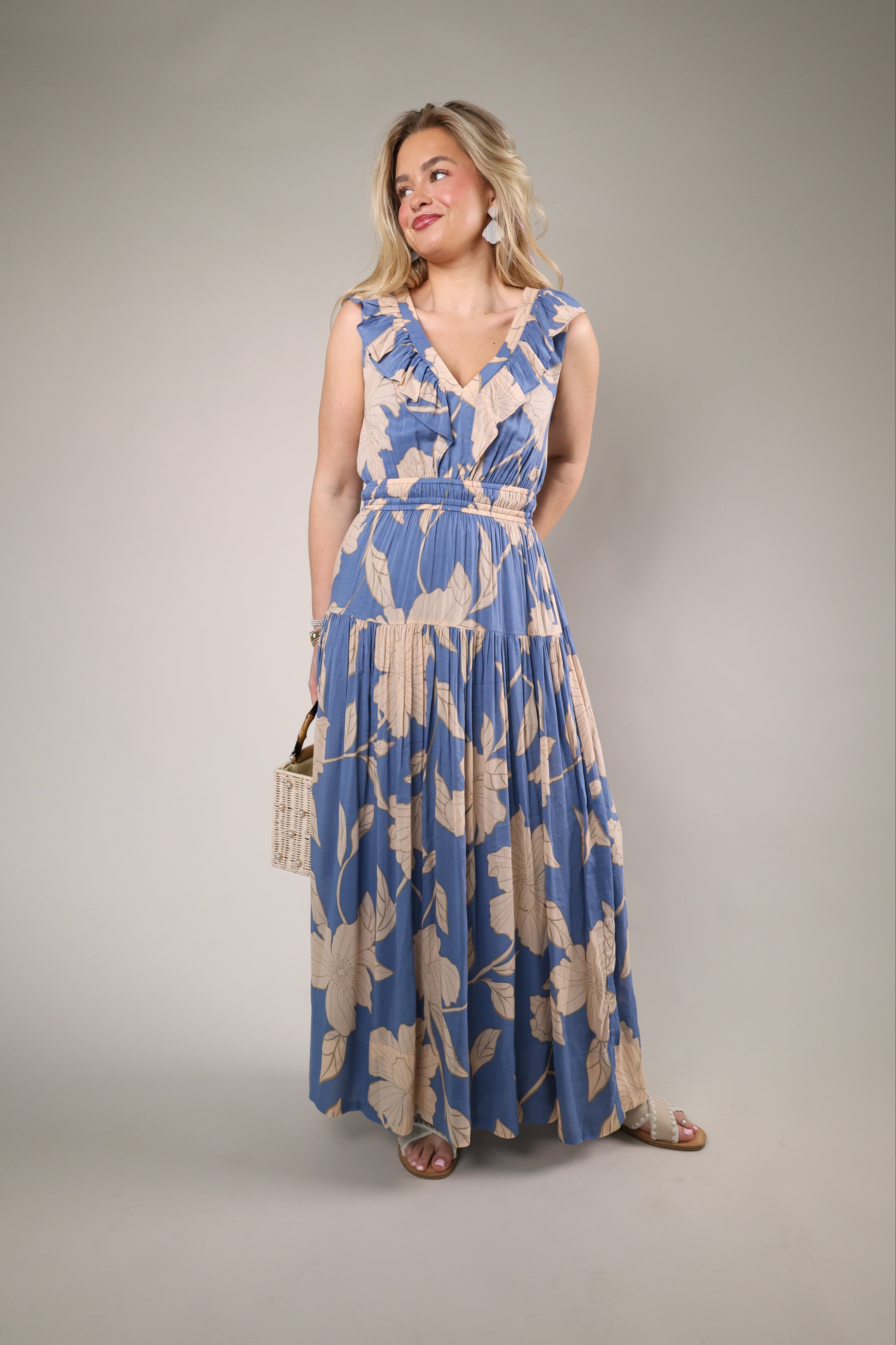 summer maxi dress floral Z Supply Malene Bloom Floral Maxi Dress Lake Blue / S