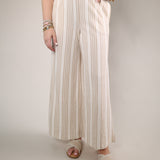 White striped knit pants wide leg pull-on waistband soft comfortable pants