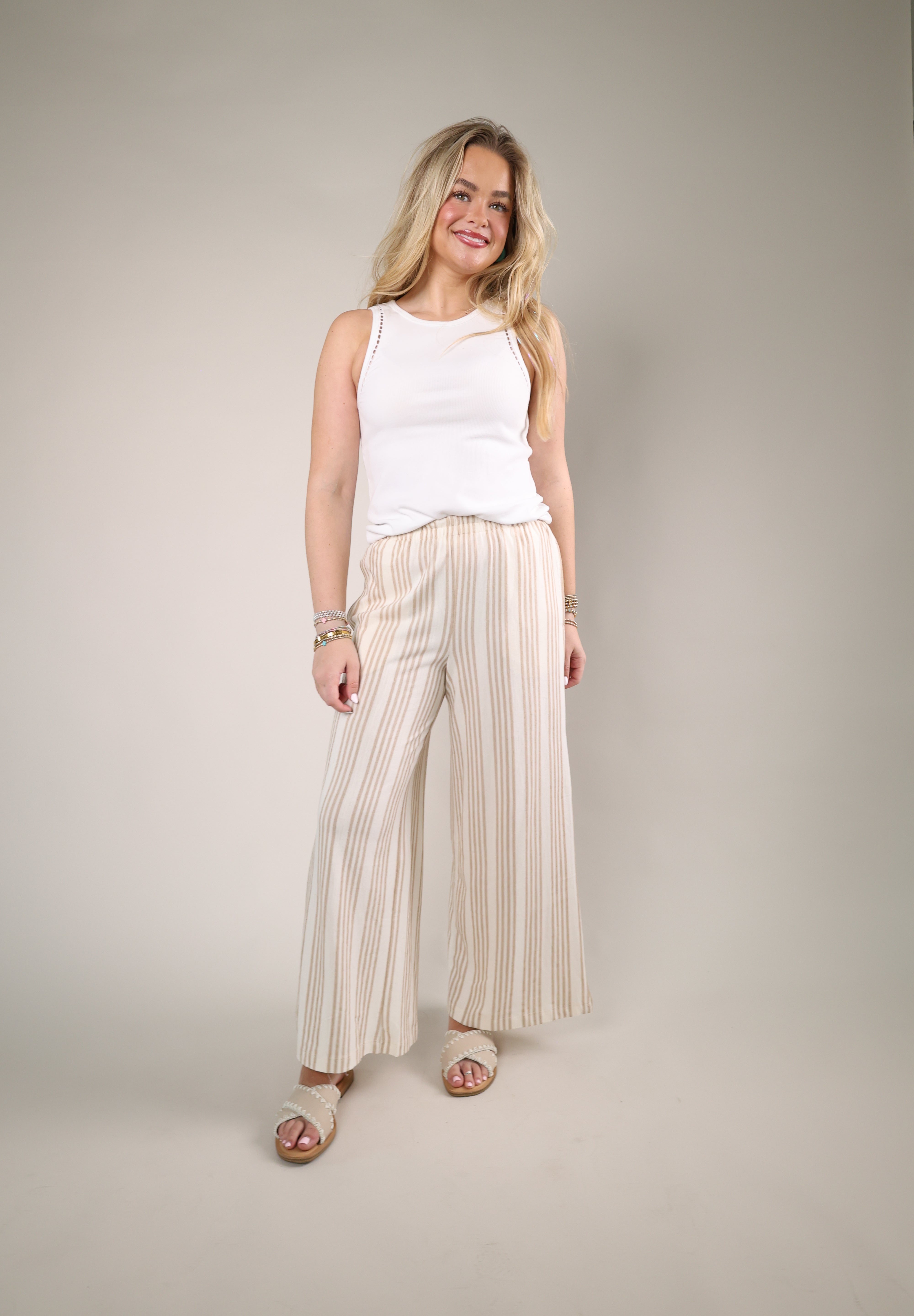 Striped knit pants white wide leg relaxed fit soft lounge style pants