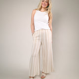 Scout striped knit pants white elastic waist wide leg casual outfit