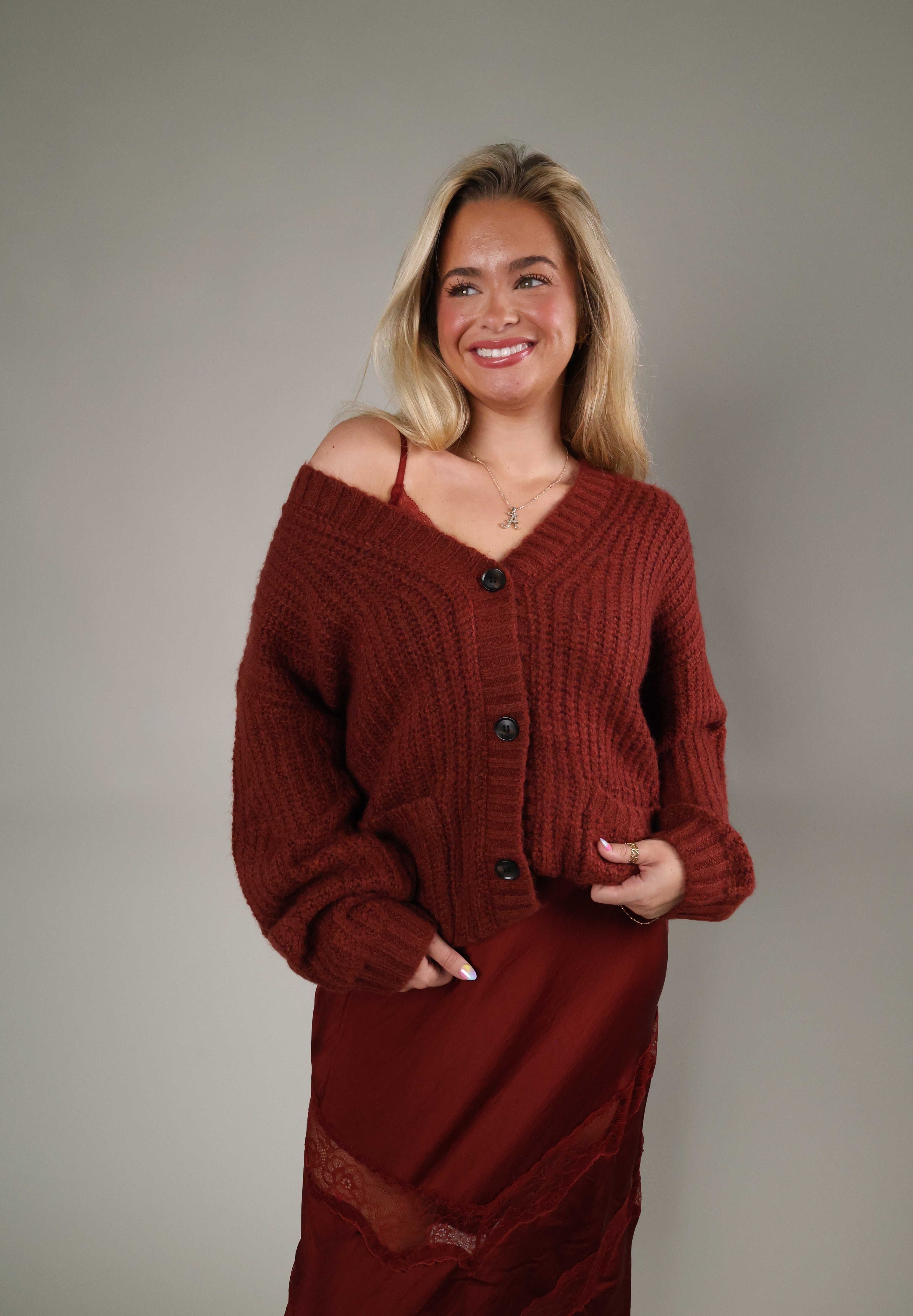 Women’s Velvet Rouge oversized cardigan available at Shear Boutique in Olney, Maryland
