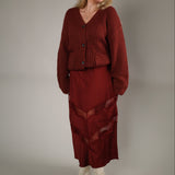 Rich Velvet Rouge mohair-look cardigan with chunky ribbing and midweight knit construction