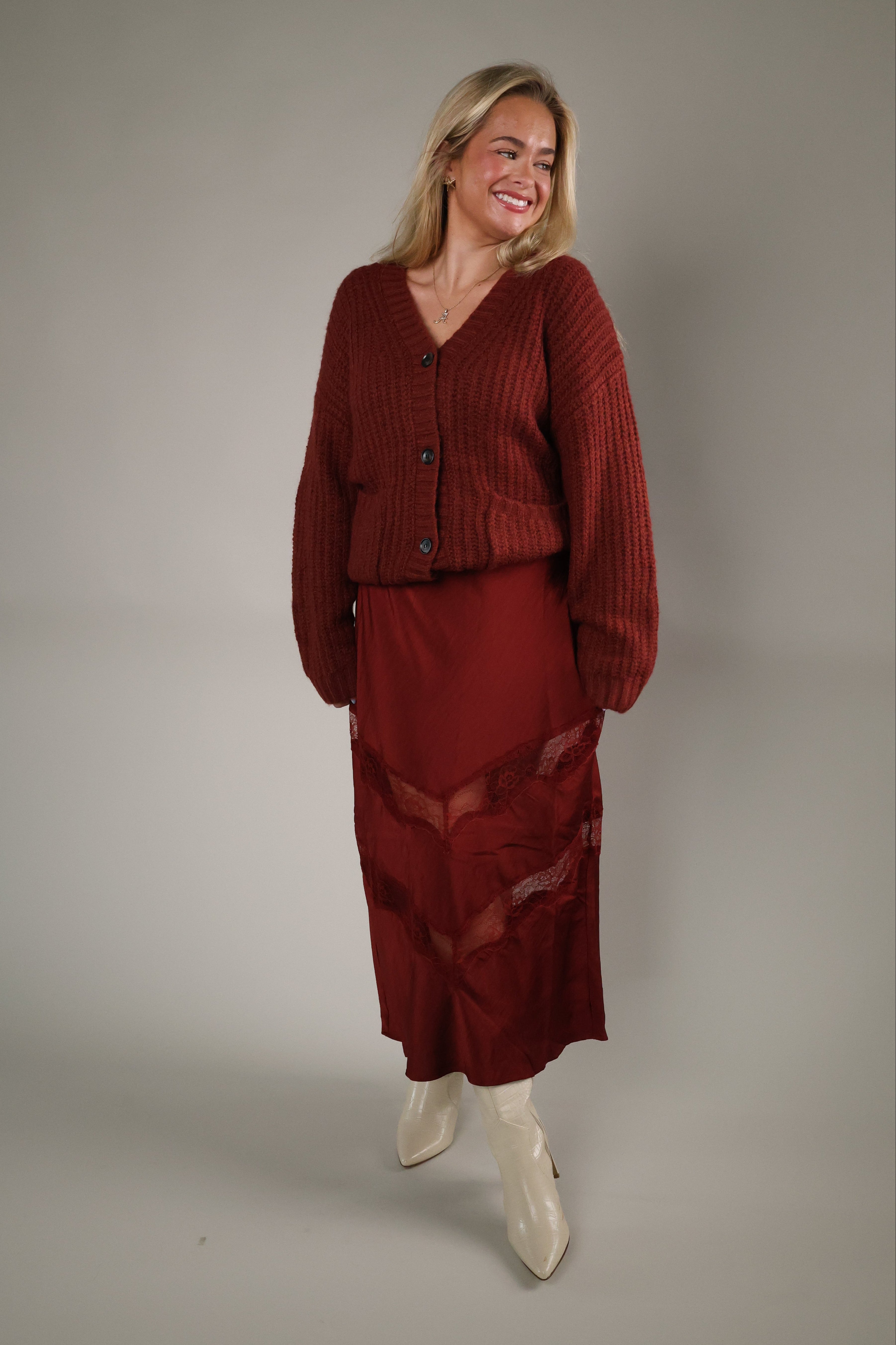 Rich Velvet Rouge mohair-look cardigan with chunky ribbing and midweight knit construction
