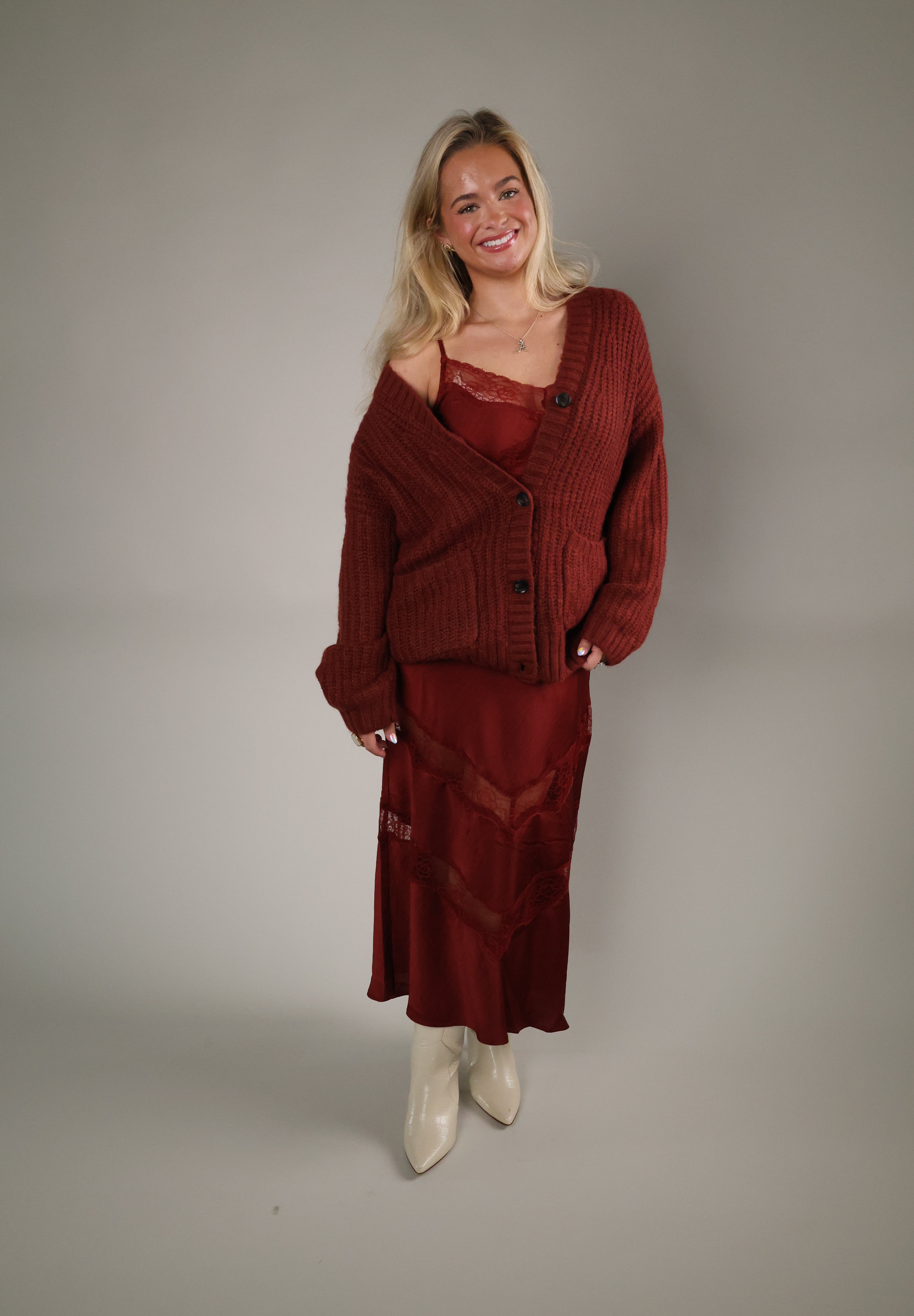Women’s Velvet Rouge lace detail midi dress available at Shear Boutique in Olney, Maryland