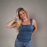 Women’s Deep Sea Blue lace textured top available at Shear Boutique in Olney, Maryland