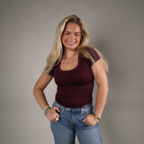 Classic striped seamless short sleeve top with scoop neckline from Shear Boutique in Olney, Maryland