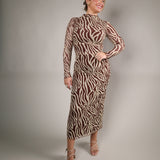 Sevilla Velvet Rouge zebra mesh midi dress with long sleeves from Shear Boutique in Olney, Maryland
