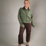 Cropped leopard print jeans for women in rich brown tones with a structured barrel-leg fit and comfortable stretch.