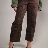 Lasso Barrel Jean in brown leopard print with a cropped barrel-leg silhouette and structured stretch twill.