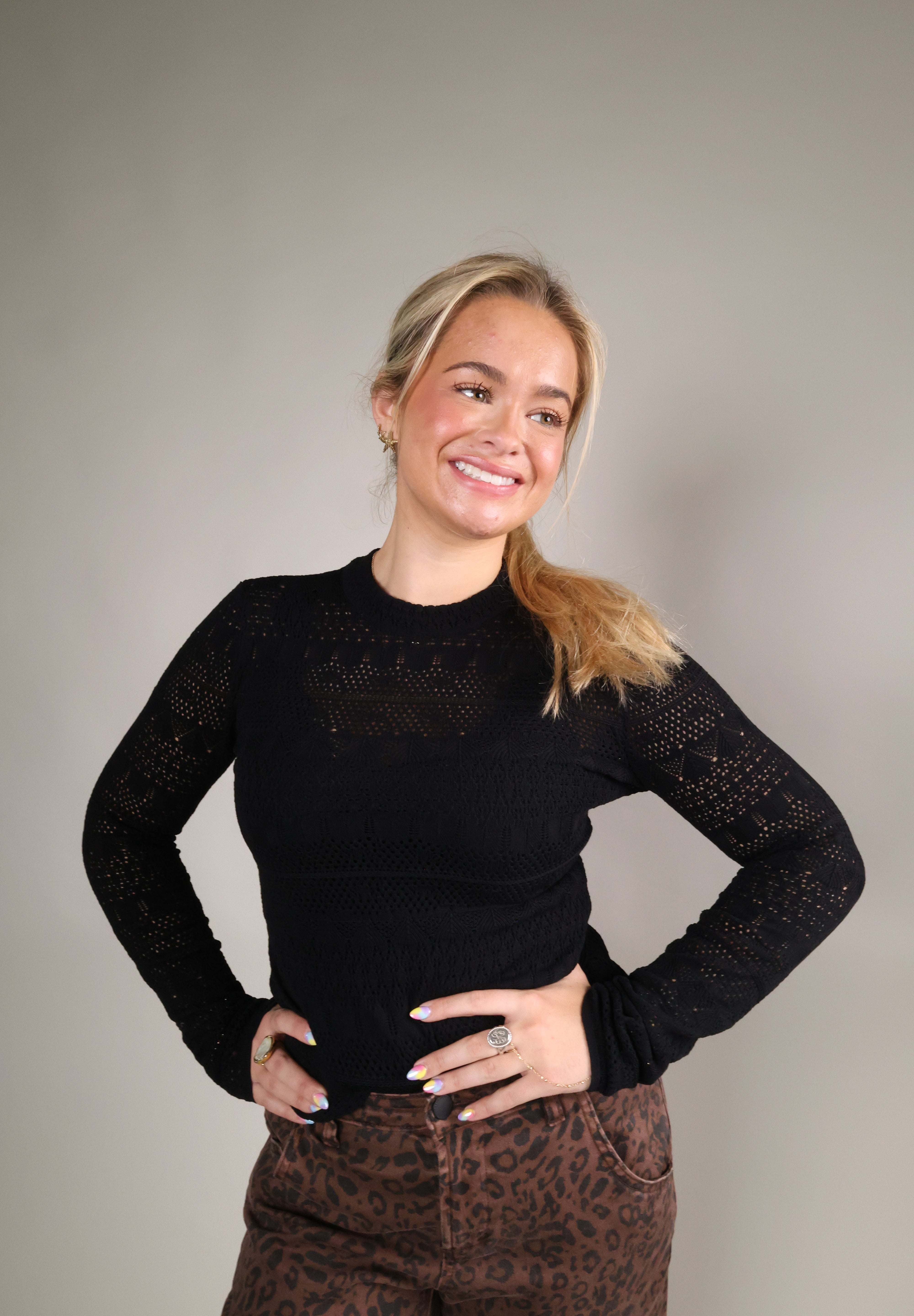 Avery fitted sweater top with mock neckline in Black from Shear Boutique in Olney, Maryland